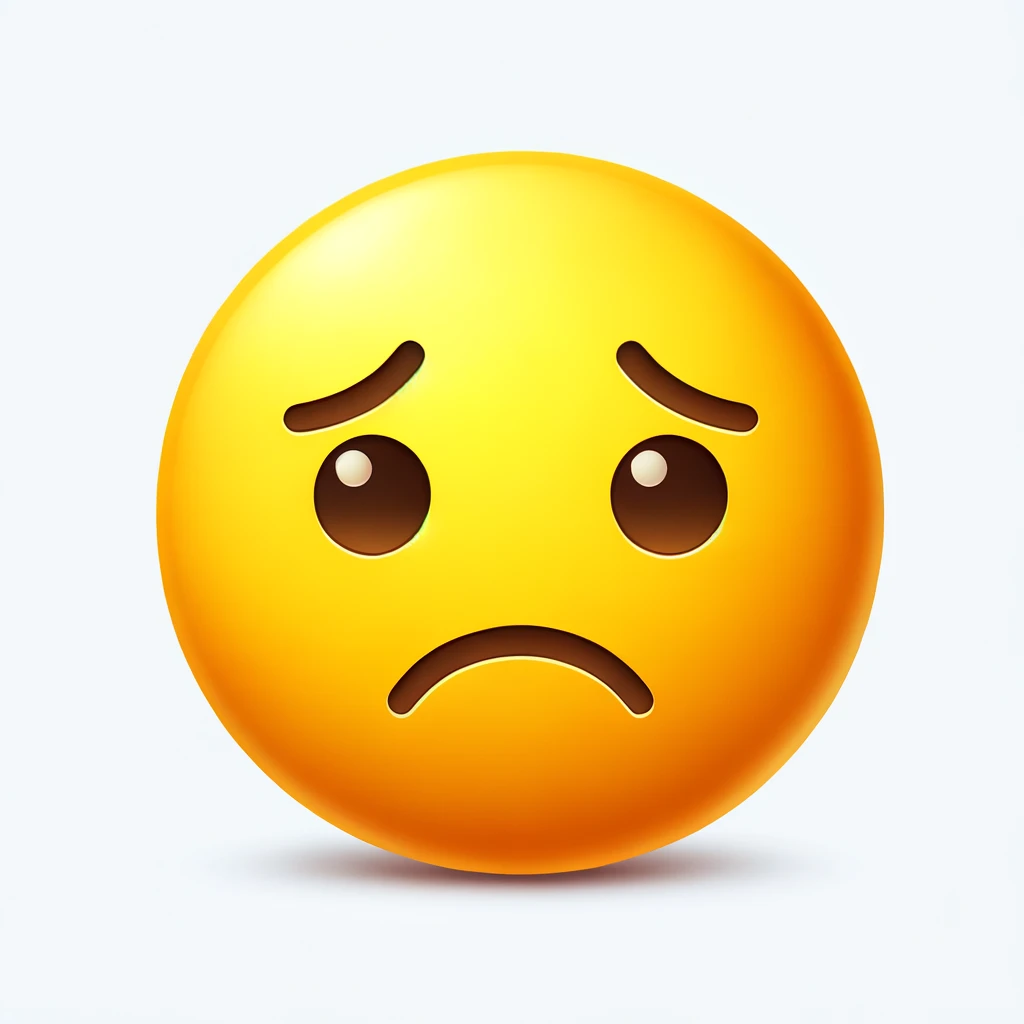DALL·E 2024-06-09 14.29.04 - A sad emoji with a yellow circular face, downturned eyes, and a frowning mouth. The background is white, and the emoji should clearly convey a feeling