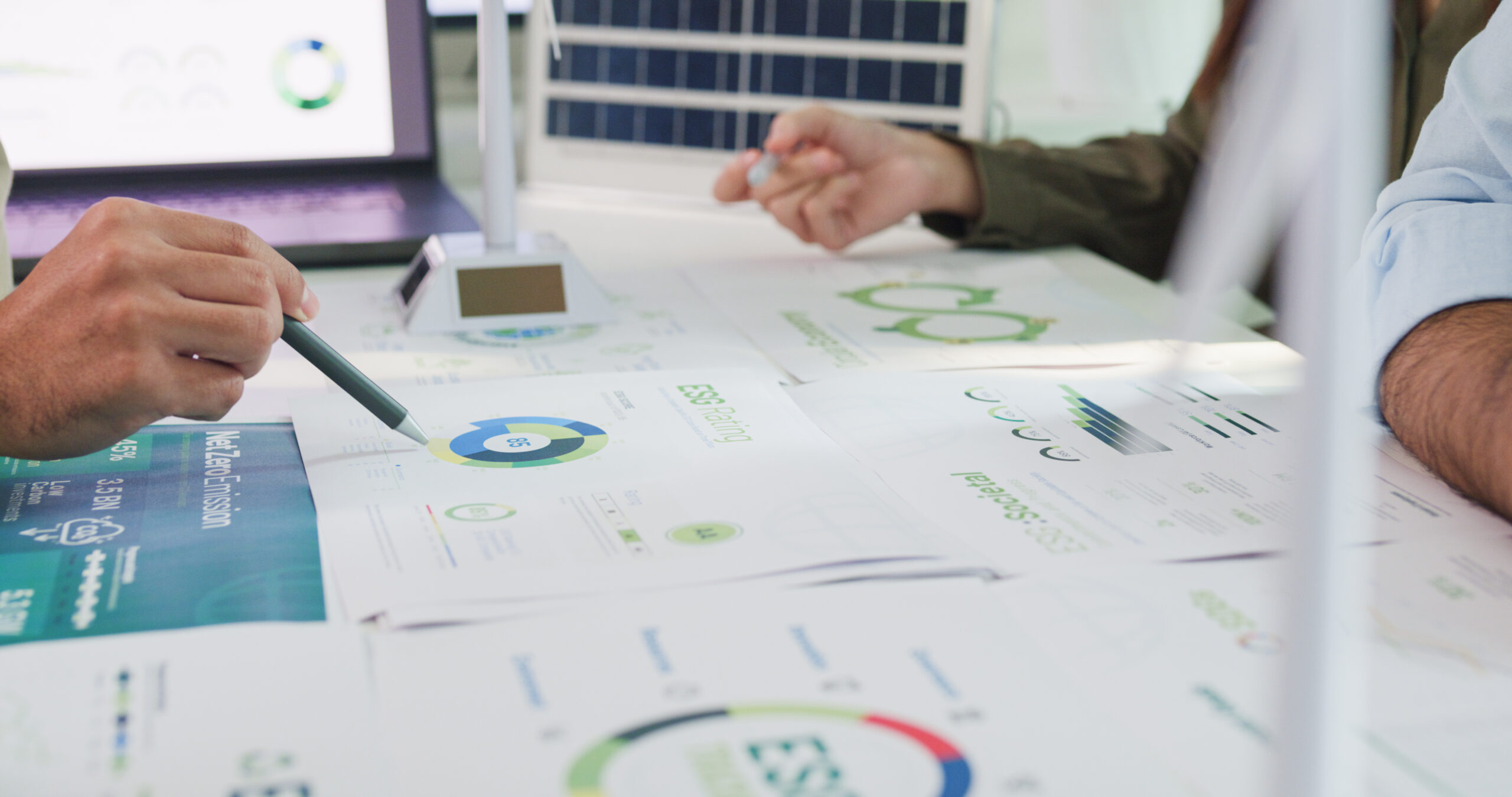 Closeup group Asia businesspeople talk ESG strategies risk manag